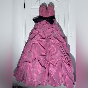 Alyce Designs Prom/Formal Pink Strapless Gown with Purple Sash, Rhinestones Sz 6